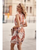 Elegant summer dress with a belt, cream and orange PR3199 - Online store - Boutique